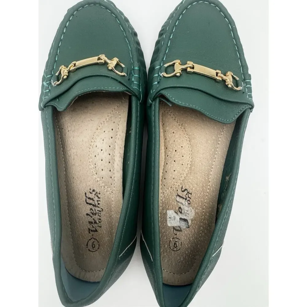 Women’s Green Horsebit Loafers Comfort Slip-On Flats Size 6